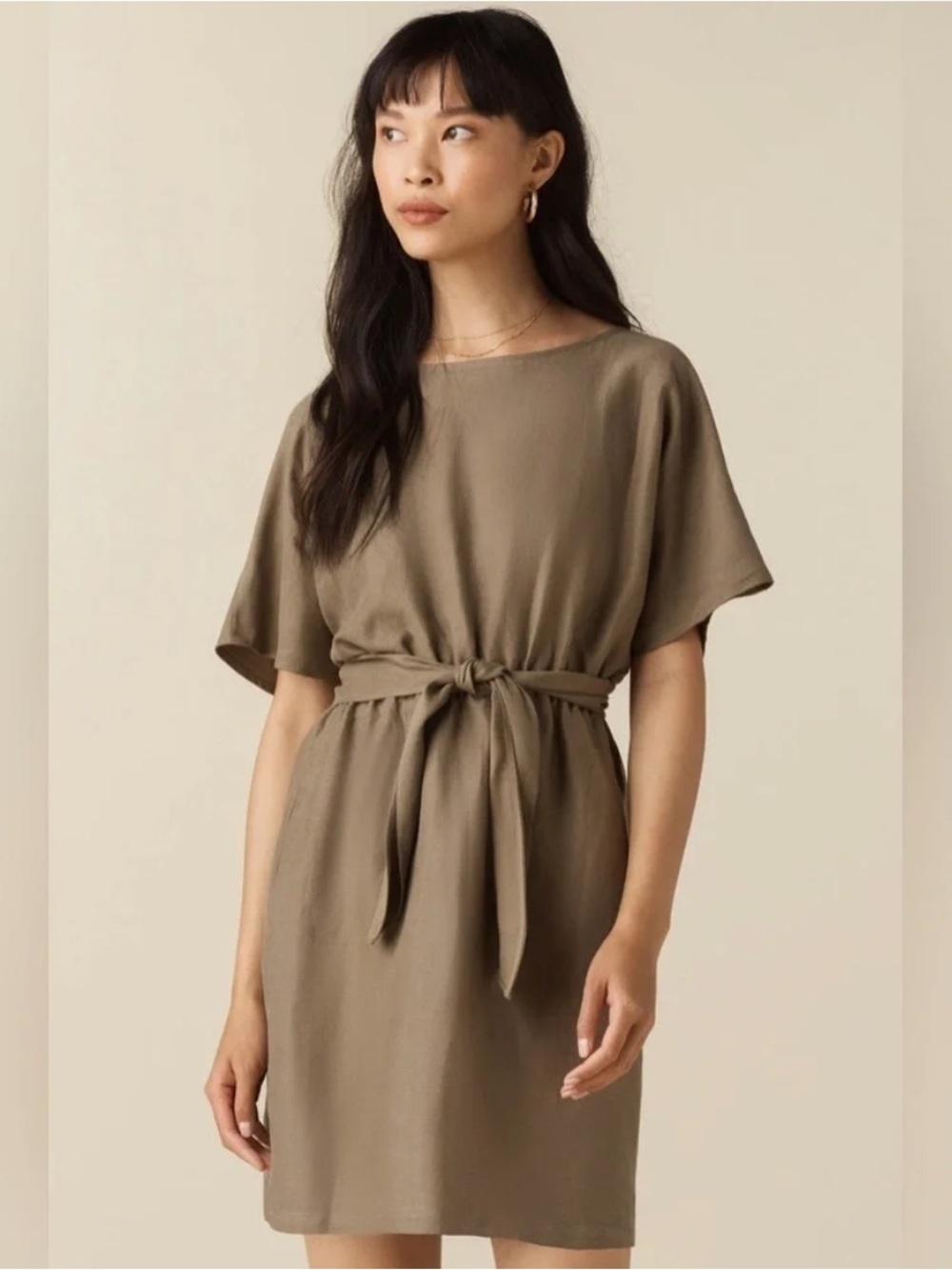 NWT Vetta The Convertible Wrap Olive Dress Medium Tencel Linen Blend